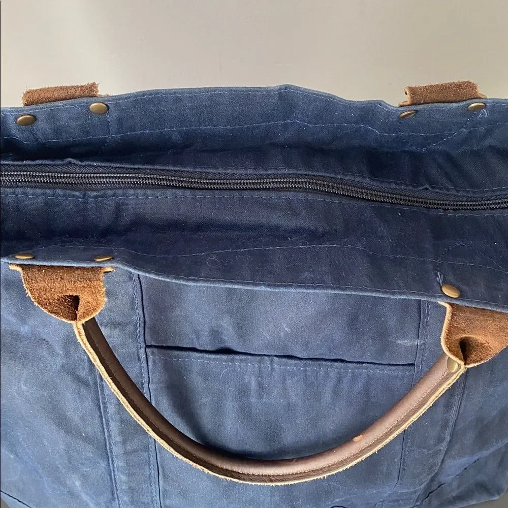 Accessories Unlimited Waxed Canvas Tote Bag XL Navy Blue Nautical Coastal Chic